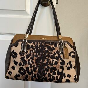 Coach Brown and Tan Leopard Print Shoulder Bag